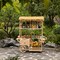 Vintiquewise Versatile Multi-Tier Shelves Wooden Rolling Cart - Perfect for Festival, Event Stand, Food Tasting Table, Garden Floral Display Rack, & Home Decor with Straw Roof and 2 Wood Wheels